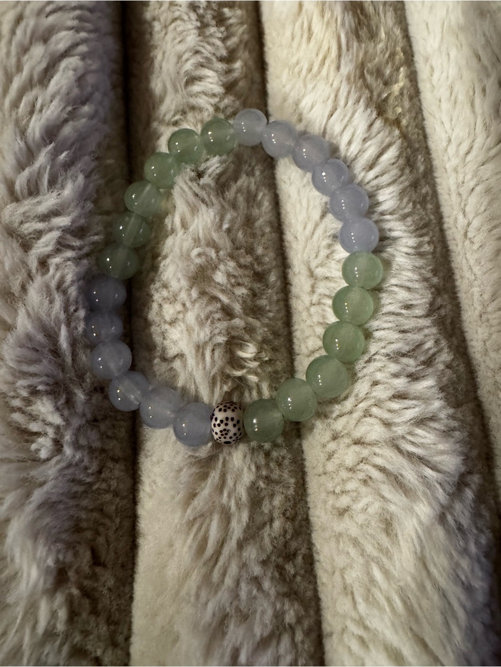 Handmade Green & Light blue Beaded Stretch Bracelet